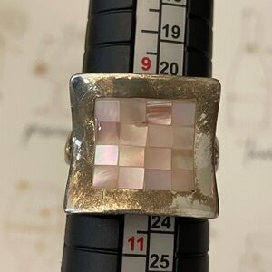 Vintage QVC GSJ Designer Mother of Pearl Checkerboard Ring Sterling Silver 925